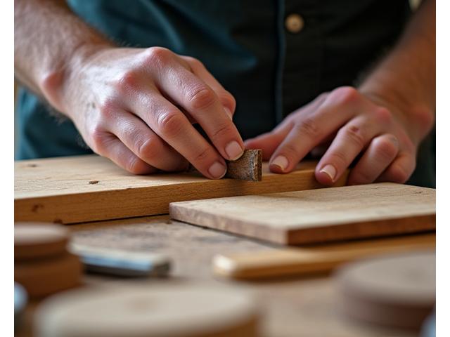 Håndverker som arbeider med tre, fokus på naturlige materialer
